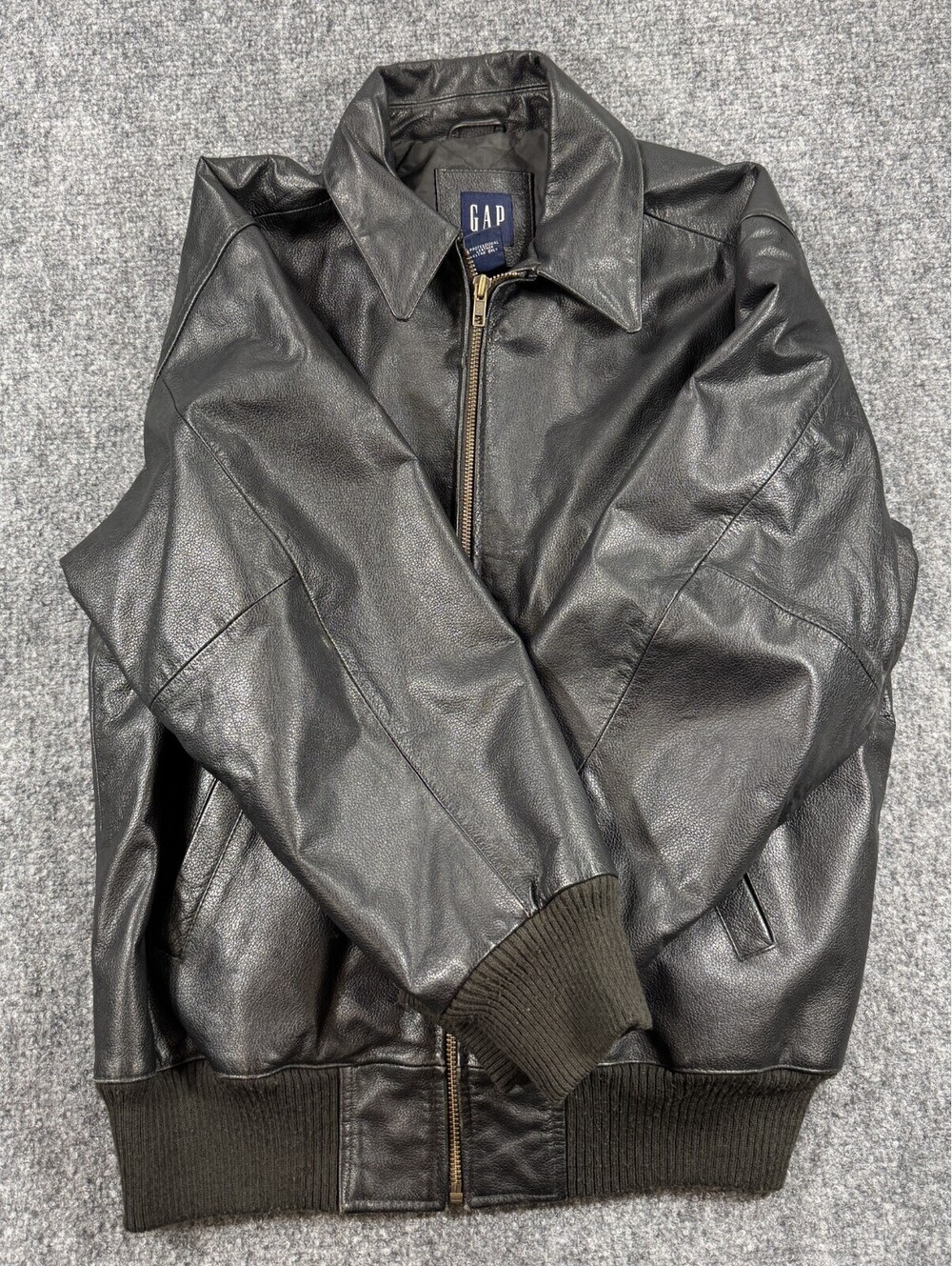 Gap Boys Bomber Jacket Size Xlarge Black  Leather Zip Up Ribbed Trim